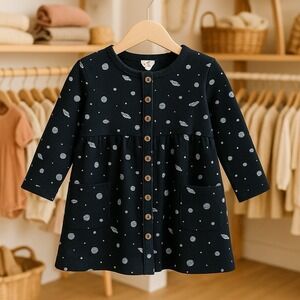 Kate Quinn‎ 100% Organic Cotton Solar System Printed Babydoll Holiday Dress 6y